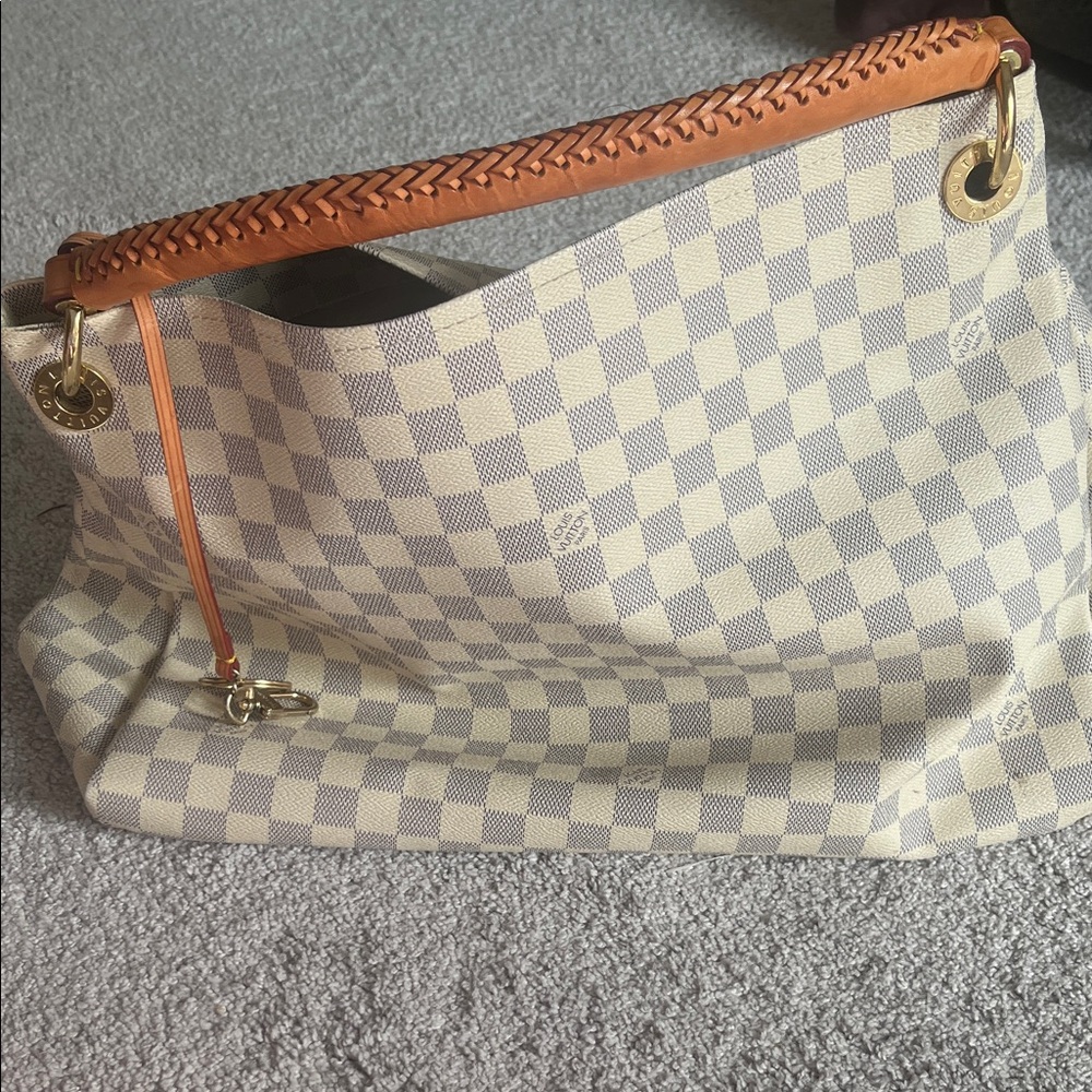 Louis Vuitton Tan and Cream Checkered Shoulder Bag